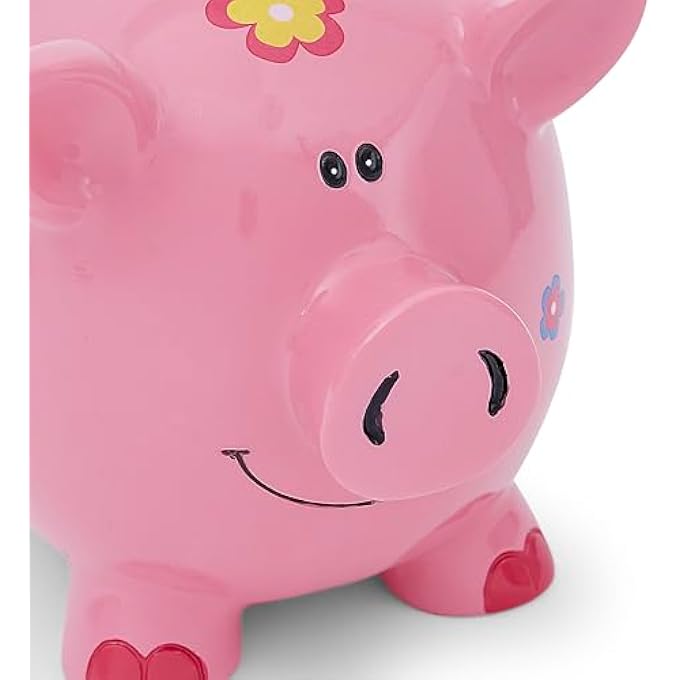 rayihni LARGE PINK PIG PIGGY BANK MONEY BOX WITH FLOWERS FOR GIRLS ADULTS AND CHILDREN - Image 3